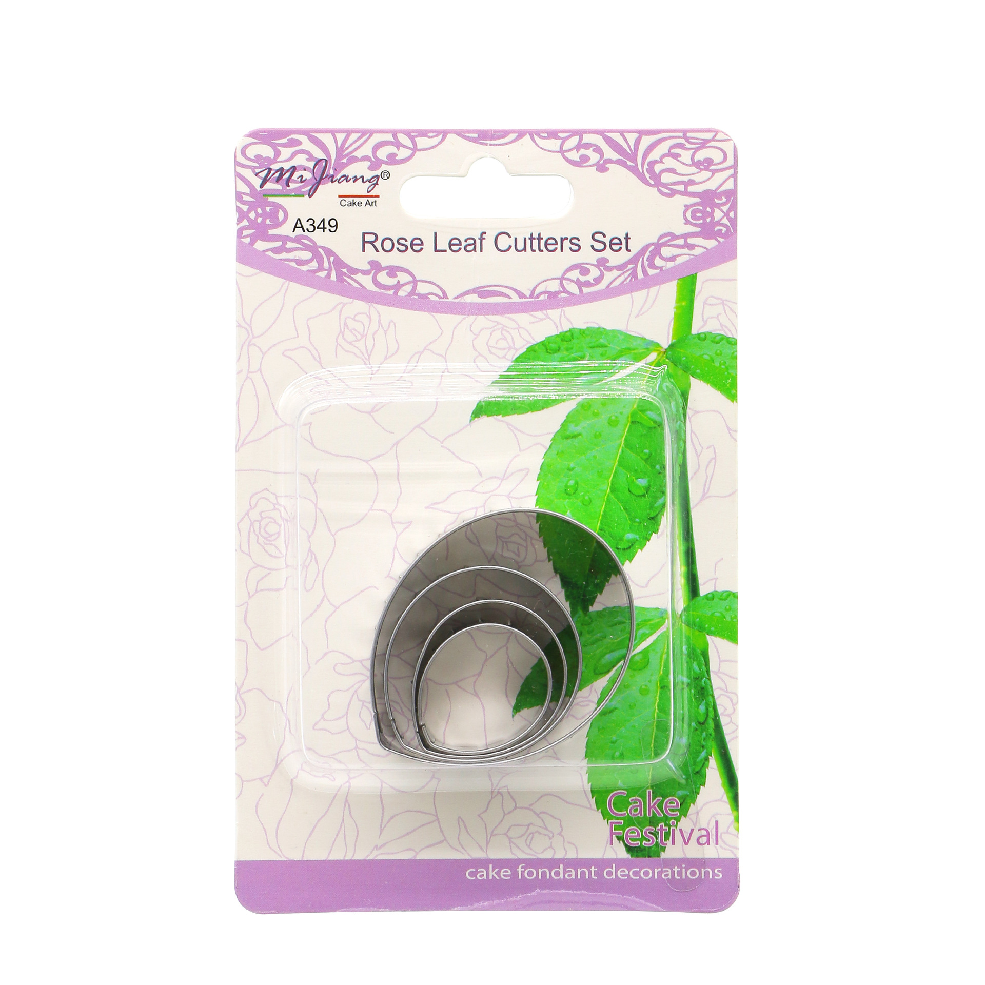 แม่พิมพ์สแตนเลสใบกุหลาบสำหรับงานประดิษฐ์ดอกไม้จากดินไทยชุดเครื่องมือทำฟองดอง 4 ชิ้น ลายดอกกุหลาบใบซิกแซก แม่พิมพ์ตัดใบเขียว แม่พิมพ์ดอกกุหลาบอิมเพรสชัน A349