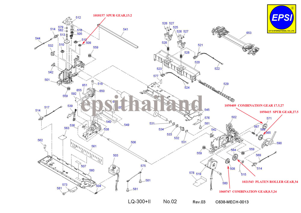 EPSON GEAR-KIT-LQ300 สินค้าใน 1 ชุดมี 5 ชิ้น GEAR MAINTENANCE KIT FOR EPSON LQ300/LQ300+/LQ300+ll/LQ1150/LX300/LX300+/LX300+ll 400 กรัม