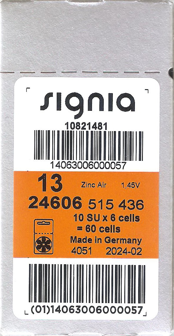 ถ่านเครื่องช่วยฟังเบอร์ 13 ยกกล่อง(10 Pack)