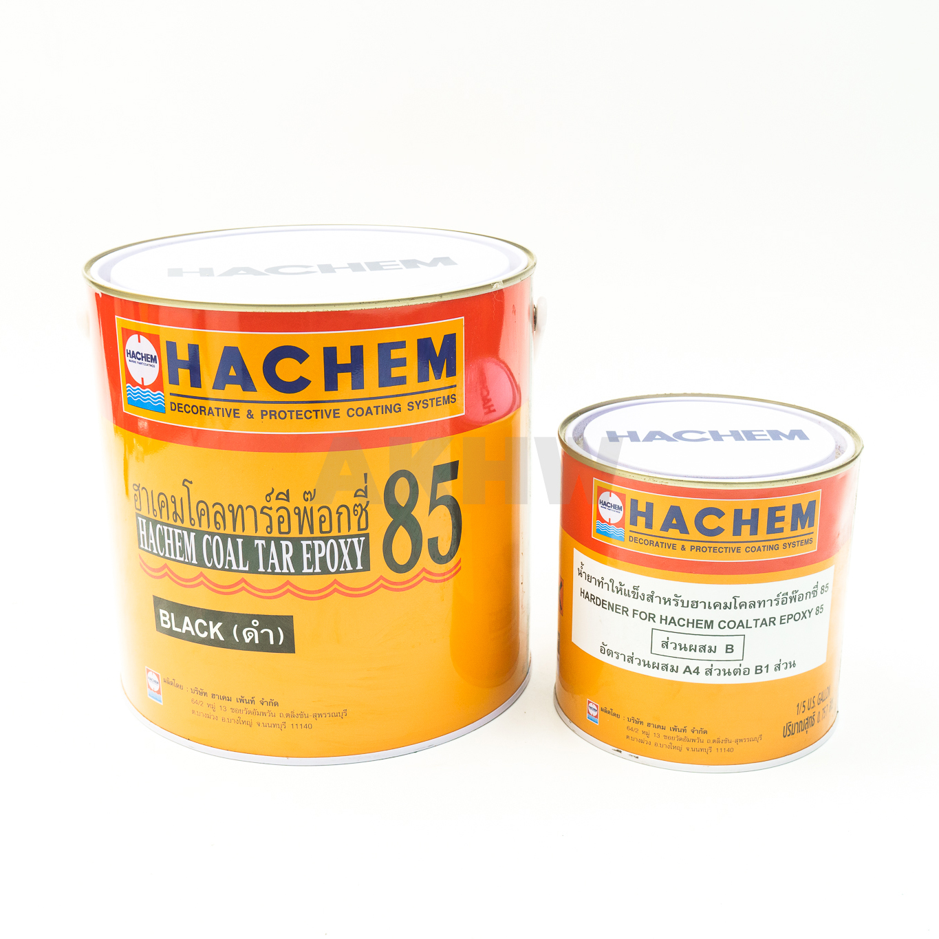 HACHEM(ฮาเคม) โคลทาร์อีพ๊อกซี่ 85 A+B สีดำ ป้องกันสนิม สำหรับทาโครงเหล็ก เรือเหล็ก ท่อ ไม้