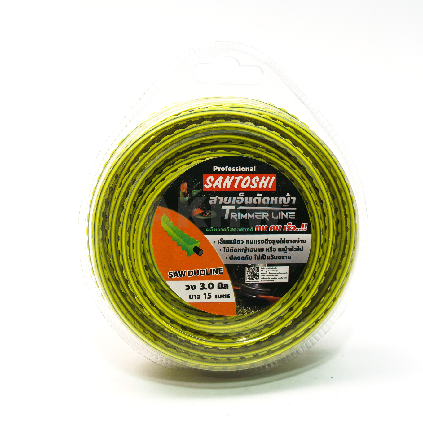 เอ็นตัดหญ้า แบบเหลี่ยม/ฟันโซ่Santoshi ขนาด 3 มม.x 15 เมตร เอ็นเหนียว ทนแรงดึงสูงไม่ขาดง่าย [ขายปลีก/ส่ง]