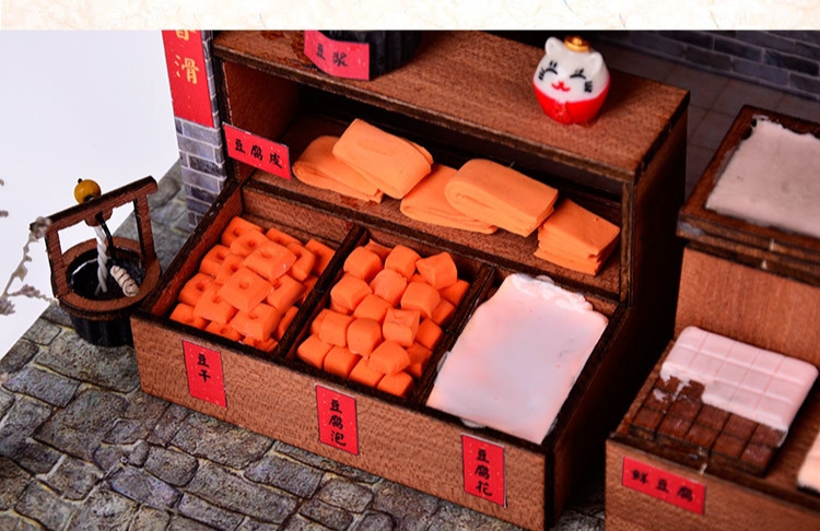 โมเดลจำลองร้านขายขนมญี่ปุ่นจิ๋วสไตล์โบราณเหมาะสำหรับประดิษฐ์เพื่อเป็นของขวัญ ของสะสม ร้านค้าอนุรักษ์ความเป็นสไตล์จีน