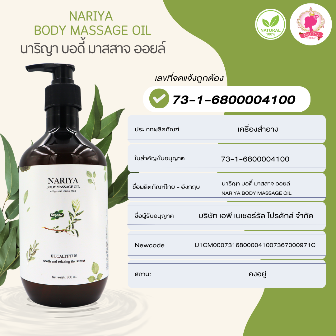 น้ำมันนวดอโรม่า Body Massage Oil กลิ่นยูคาลิปตัส ขนาด 500 มิลลิลิตร น้ำมันนวด นวดผ่อนคลาย สำเนา SKU-00226
