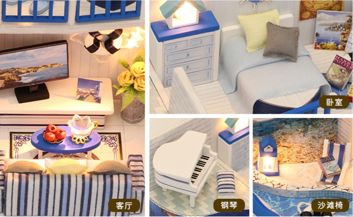 โมเดลบ้านจำลอง Navy blue in the sea บ้านติดทะเลสำหรับผู้ที่รักการสะสมและนักประดิษฐ์บ้านจิ๋วโดยเฉพาะ