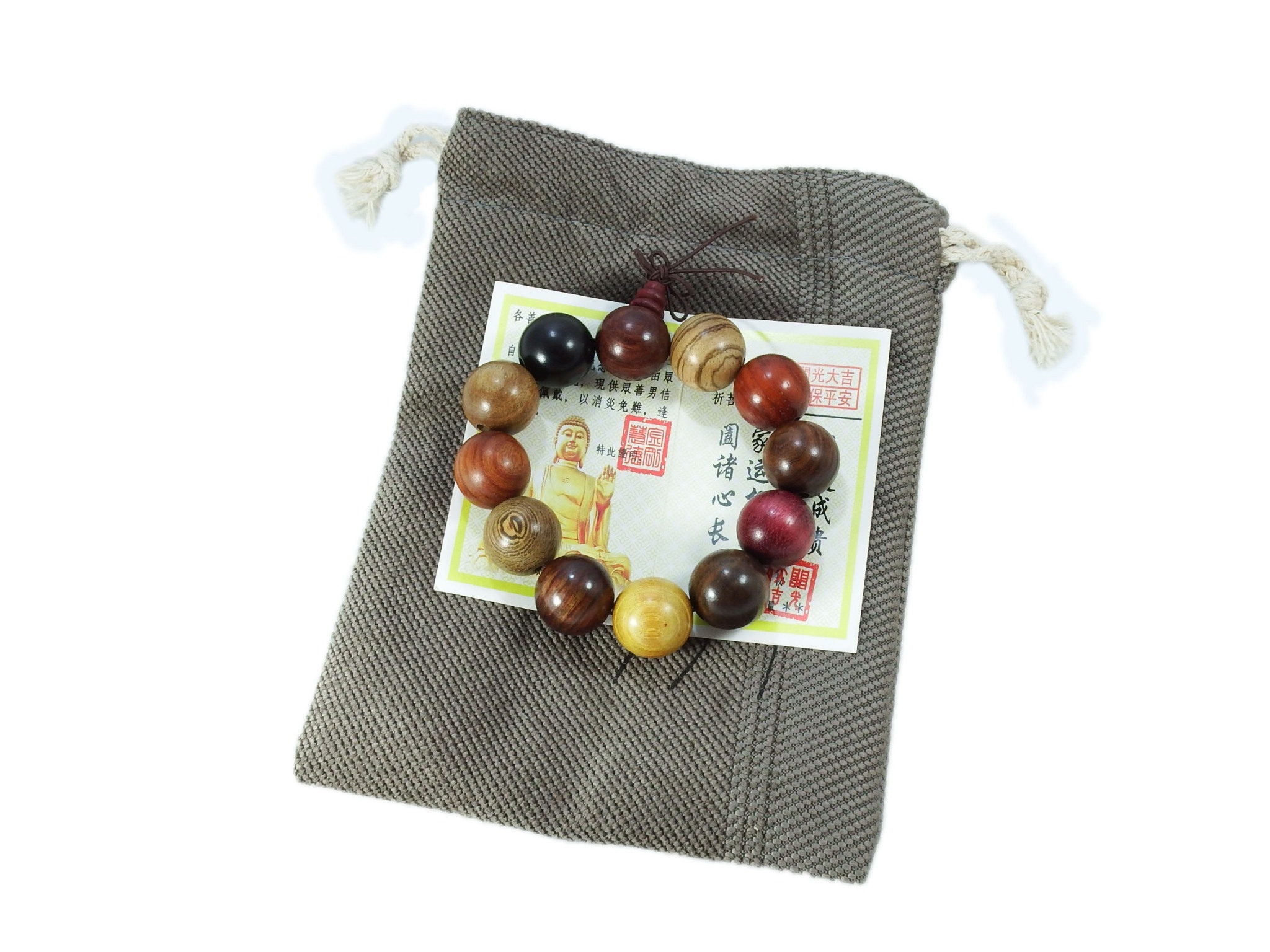 ข้อมือประคำมงคลไม้จันทร์หอม ขนาด 20 มิล /12 เม็ด ของแท้จากทิเบต รวม 12 สี