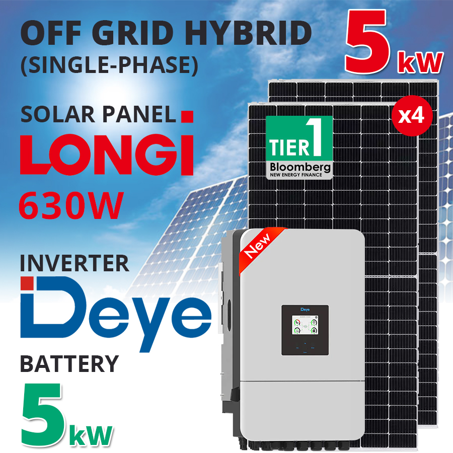 รับติดตั้งโซล่าเซลล์ Hybrid Off Grid Deye 6 kW แบตเตอรี่ 5 kWh