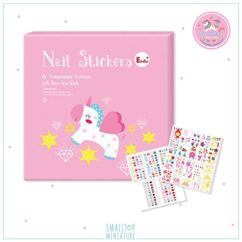 nail stickerสติ๊กเกอร์ติดเล็บสำหรับเด็กมาพร้อมtattoo มีหลากหลายแบบในกล่องเดียว