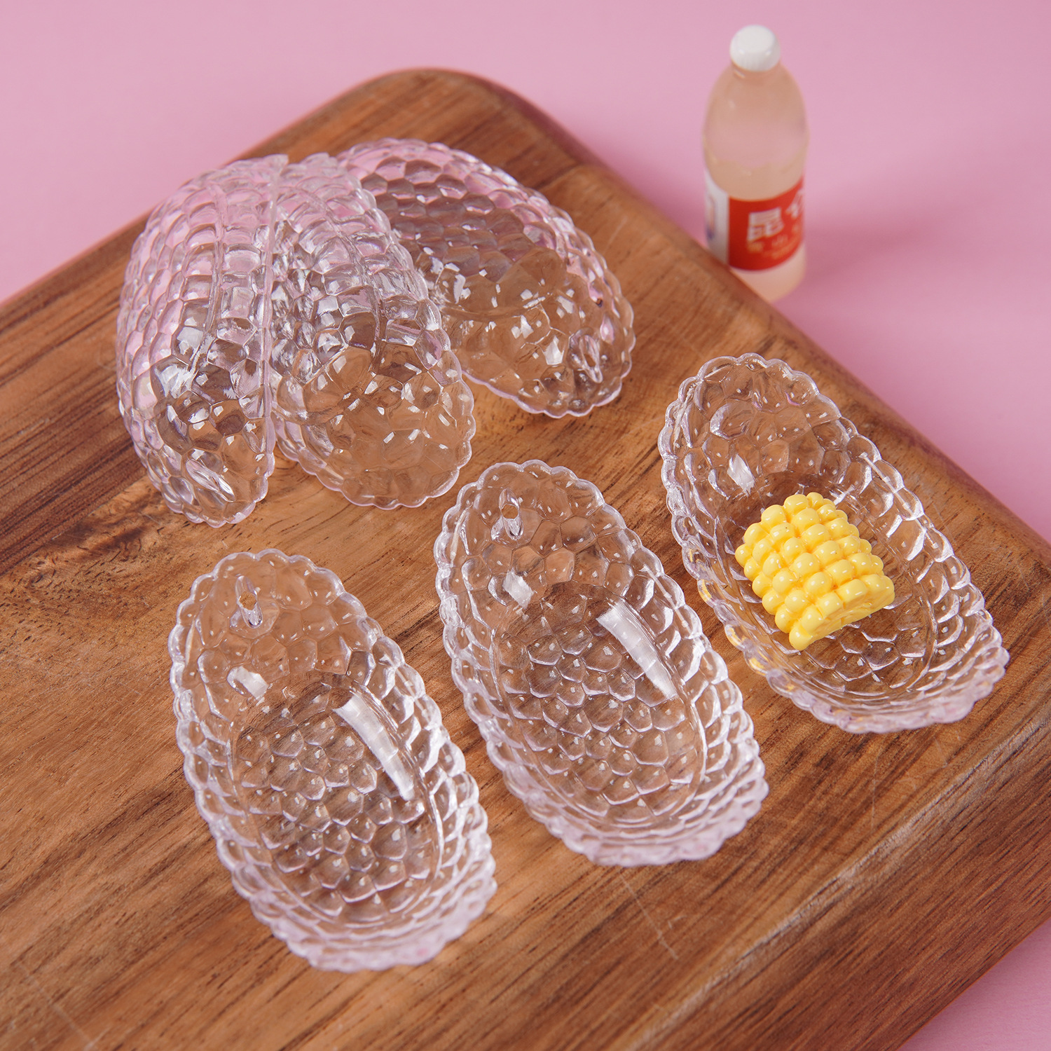 จานสำหรับใส่ไอศครีมจิ๋วรุ่น BANANA BOAT เรือกล้วยจิ๋วใส ชามเสี้ยวลายจุดจำลอง ของเล่นทำขนมดินเหนียวครีม DIY