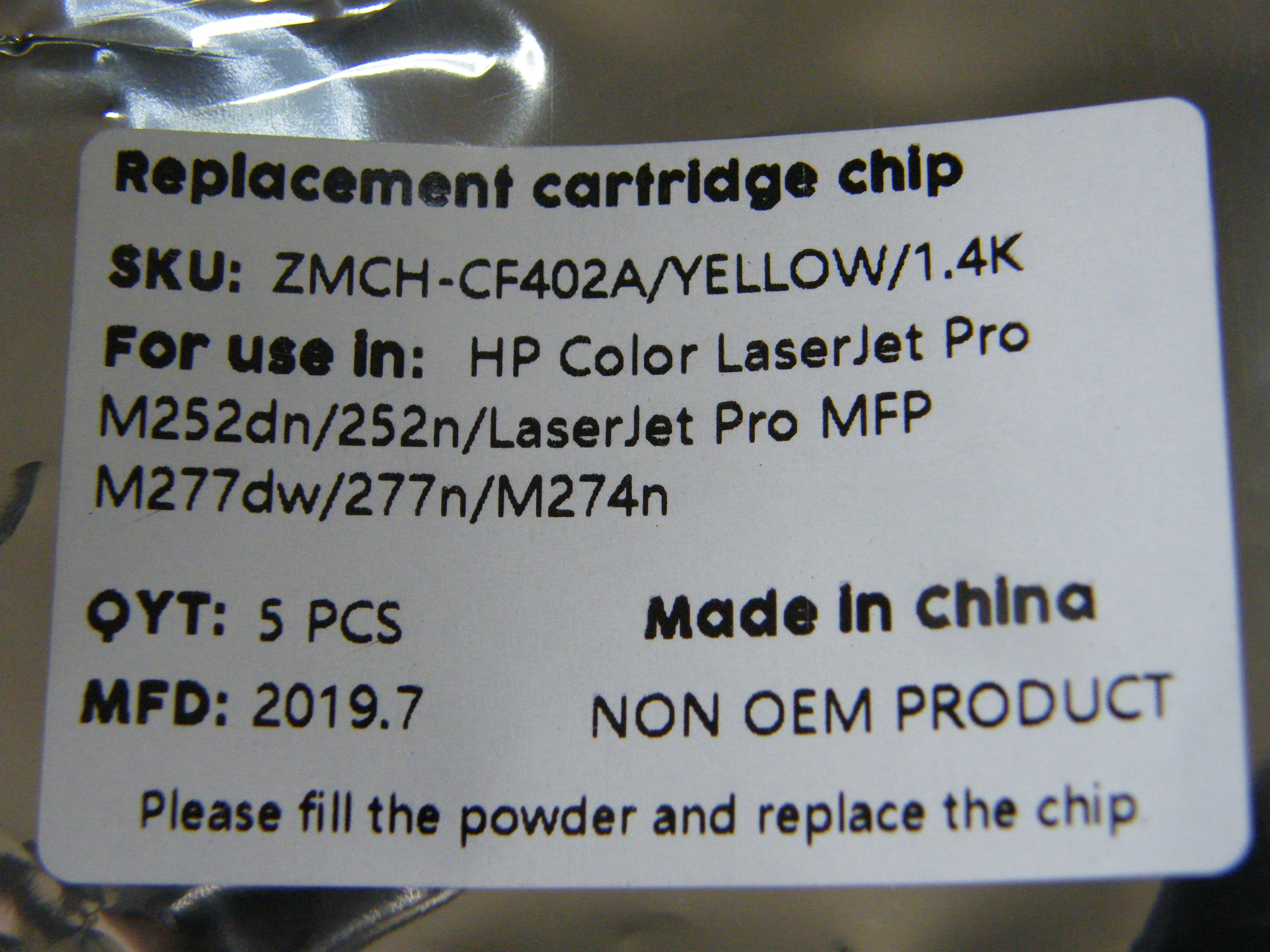 HP CF402A (HP 201A) YELLOW 1.4K ชิบ CHIP TONER FOR HP COLOR LASERJET M252n/dw/MFP M277n/dw /274m 500 กรัม