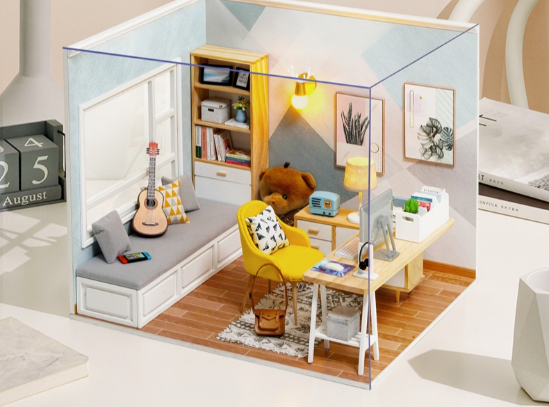 โมเดลห้องทำงานและห้องอ่านหนังสือจำลอง ชุด working with A Bear สำหรับนักสะสม บ้านจำลองและโมเดลจำลอง โดยเฉพาะ