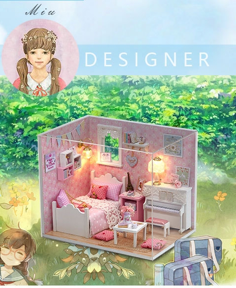 โมเดลจำลองห้องนอนพร้อมเปียโนสีขาวชุด Piano in little heart สำหรับนักสะสมบ้านจิ๋วและผู้ที่รักการประดิษฐ์โมเดลจำลอง