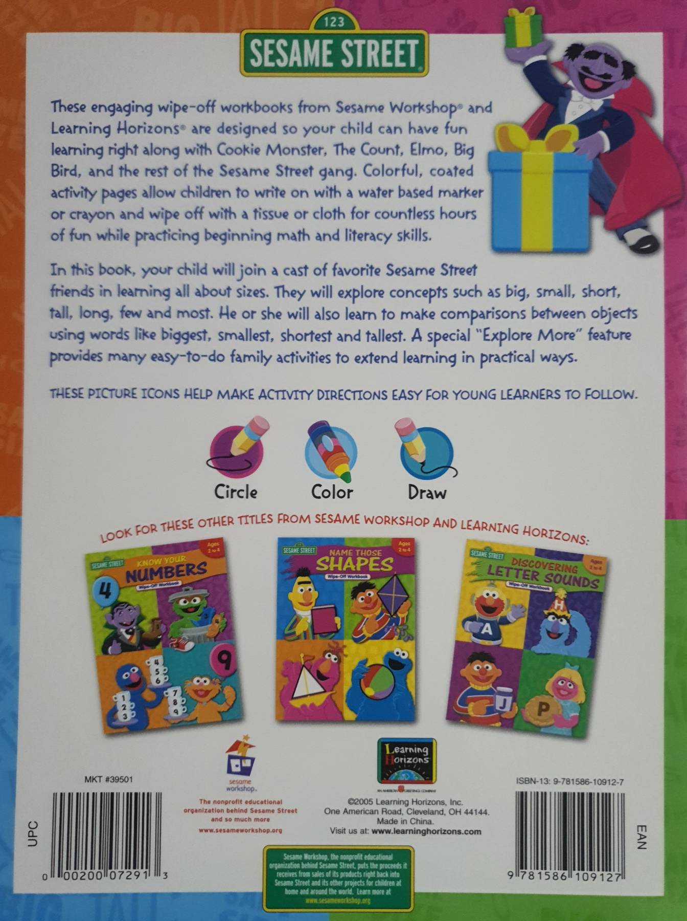 Sesame Street, Let's Compare Sizes: Ages 2 to 4, Wipe-off Workbook Paperback