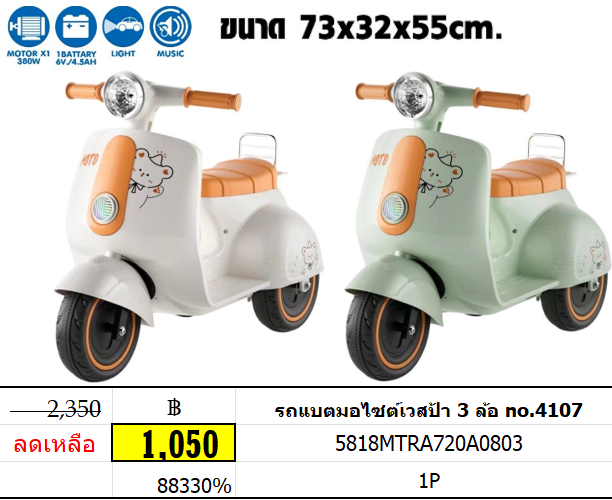 รถแบตมอไซต์เวสป้า 3 ล้อ no.4107