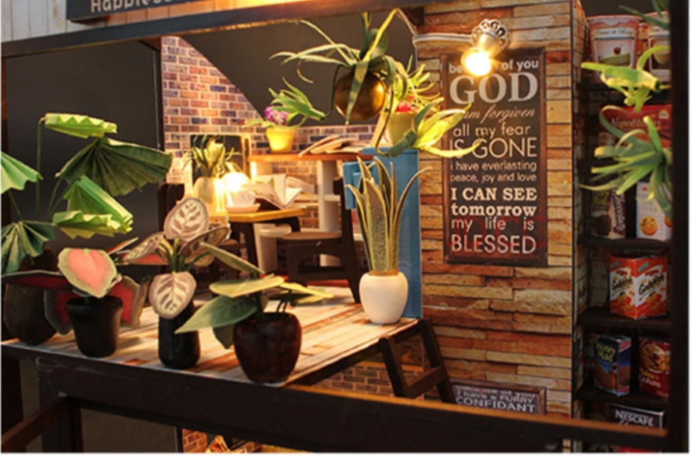 โมเดลจำลองcoffee cafe ร้านกาแฟจำลองสไตล์คาเฟ่ในสวนสวยแนวการ์เด้น