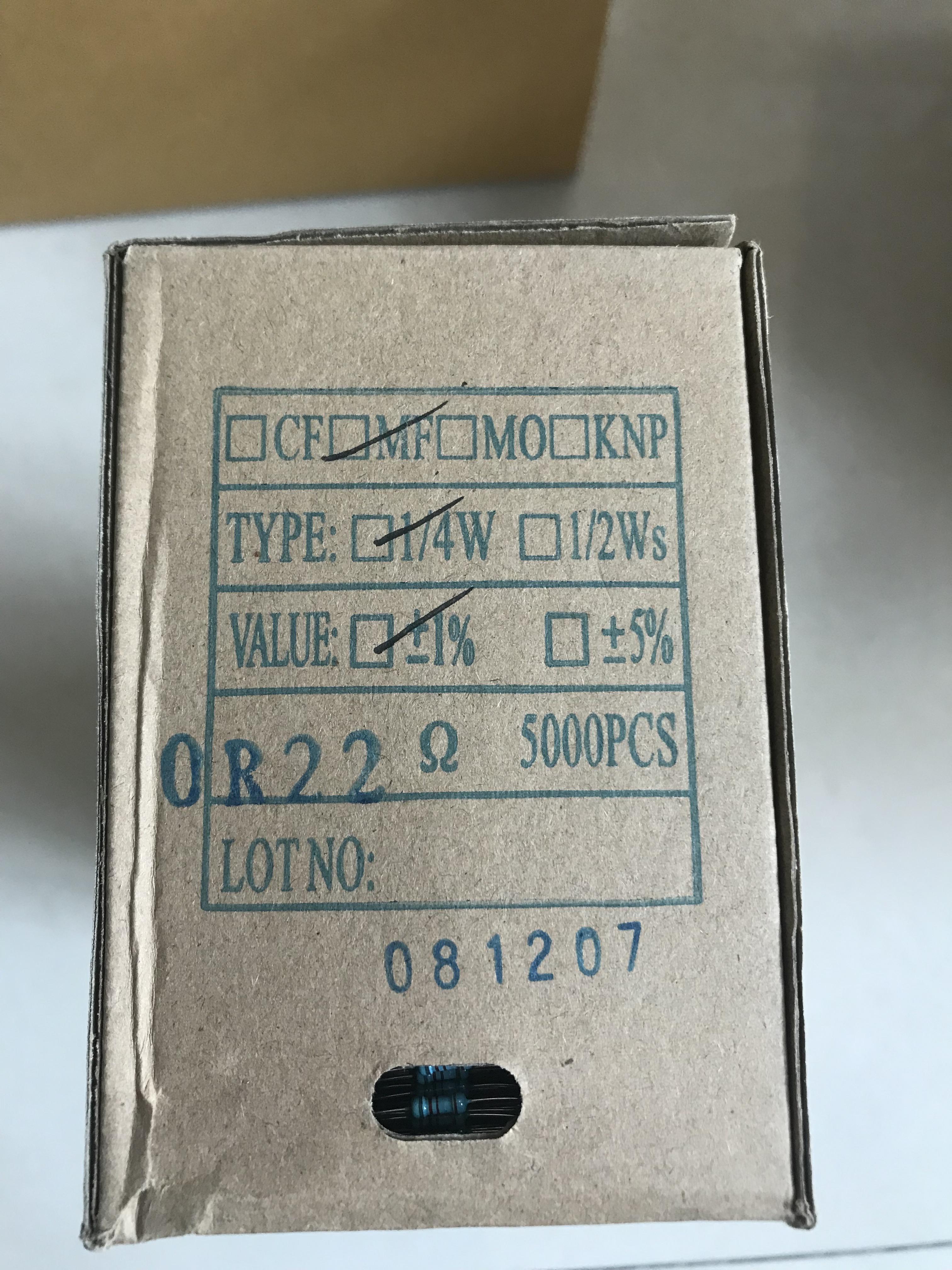 0.22R 1/4W 金属膜Metal Film 1% (1ชุดมี100ตัว)