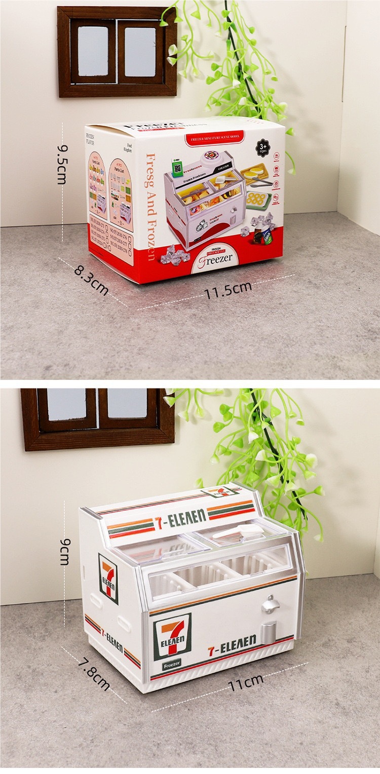 บ้านตุ๊กตามินิซูเปอร์มาร์เก็ต ตู้แช่แข็งแนวนอนจิ๋ว บ้านเล่นไอศกรีม ตู้โชว์ ของเล่น ของประดับตกแต่ง แบบจำลองจำลองข้ามพรมแดน