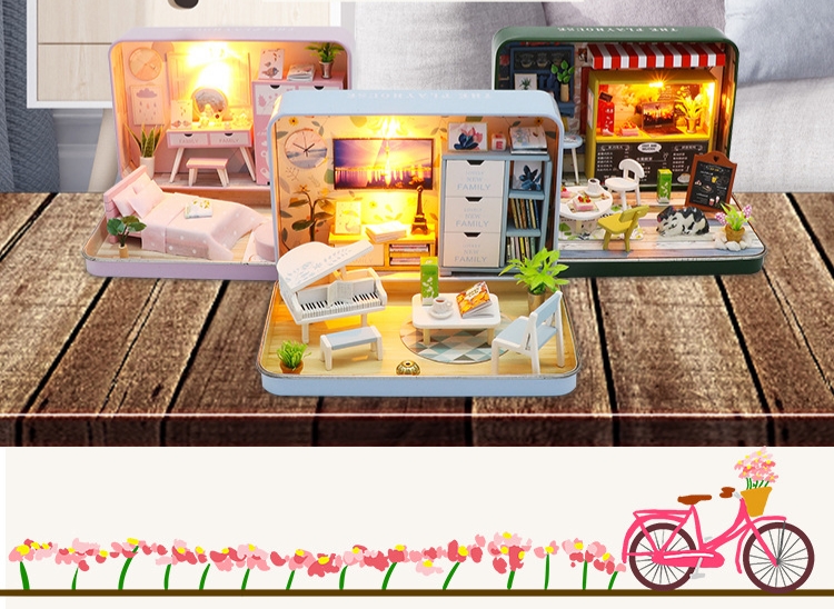 โมเดลจำลองร้านคาเฟ่จิ๋วSummer The Play House สำหรับdiy อุปกรณ์พร้อมประกอบสำหรับผู้ที่รักงานโมเดล ฟิกเกอร์จิ๋ว