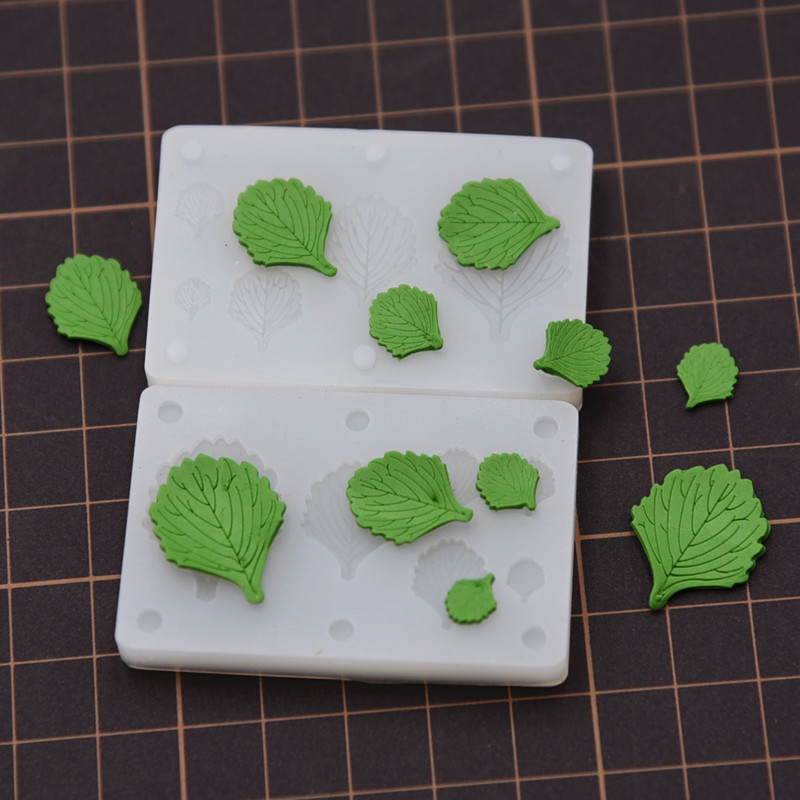 พิมพ์ผักMiniature ของเล่นกินได้ผลไม้ใบ MINI สามมิติสตรอเบอร์รี่ใบ DIY แม่พิมพ์ซิลิโคนซิลิโคน handmade Clay Soft เครื่องปั้นดินเผาแม่พิมพ์