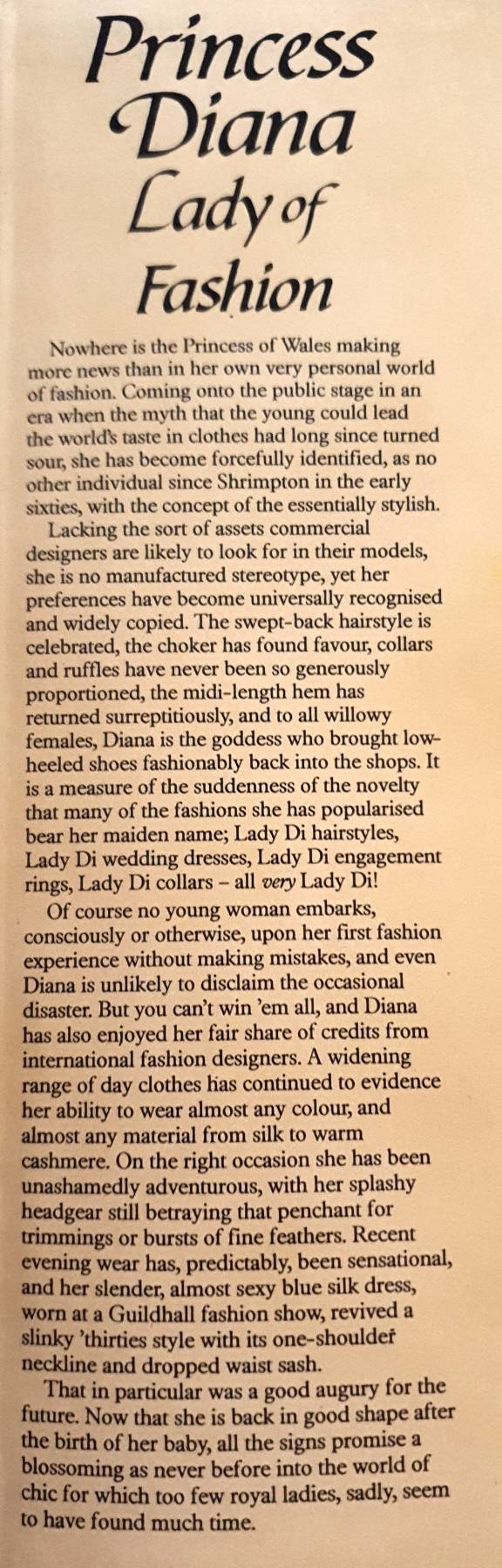 Princess Diana: Lady of Fashion (1984, Hardcover)