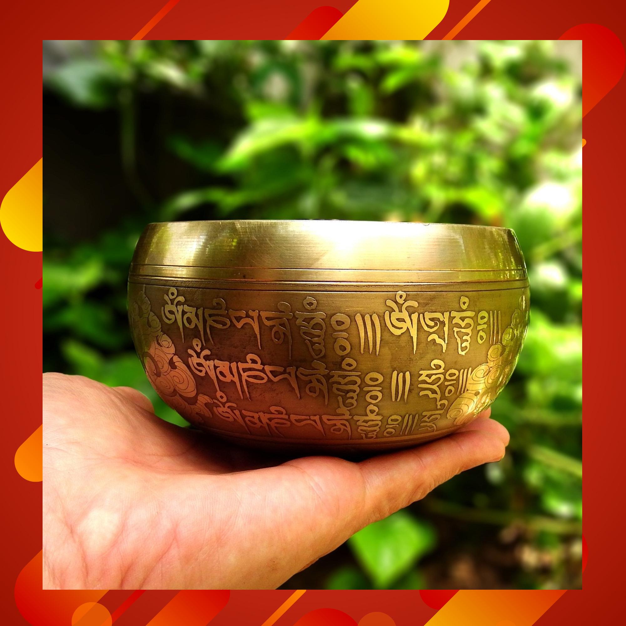 ขันทิเบต Tibetan Singing Bowl (ทองเหลือง) แกะสลักบทสวดหัวใจพระสูตร เสริมมงคลผู้บูชา ( 9.5 cm.)