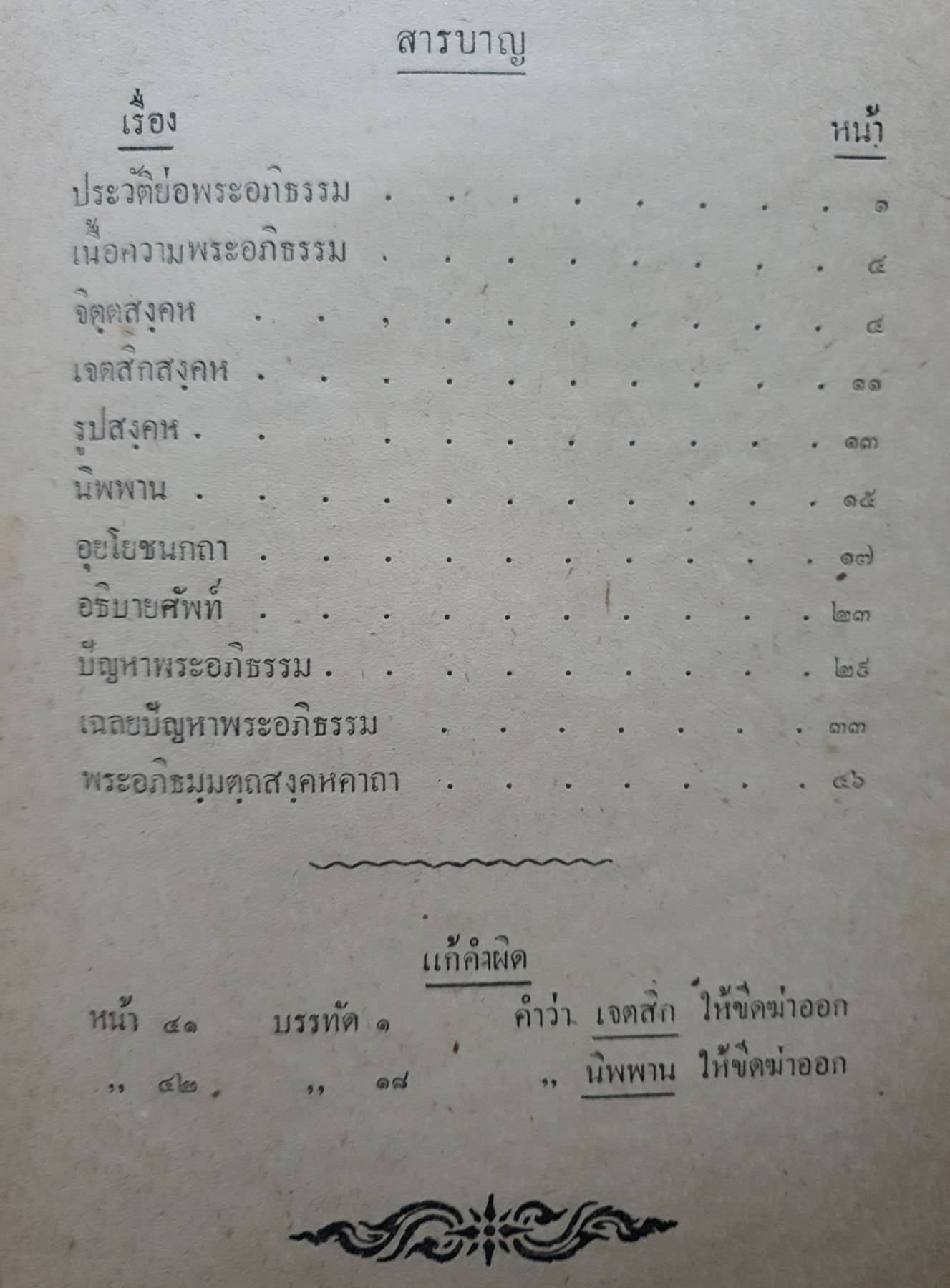 จุลอภิธัมมัตถสังหะ ภาษาไทย อุปกรณ์ธรรมศึกษาณธรรมตรี พิมพ์ปี 2494