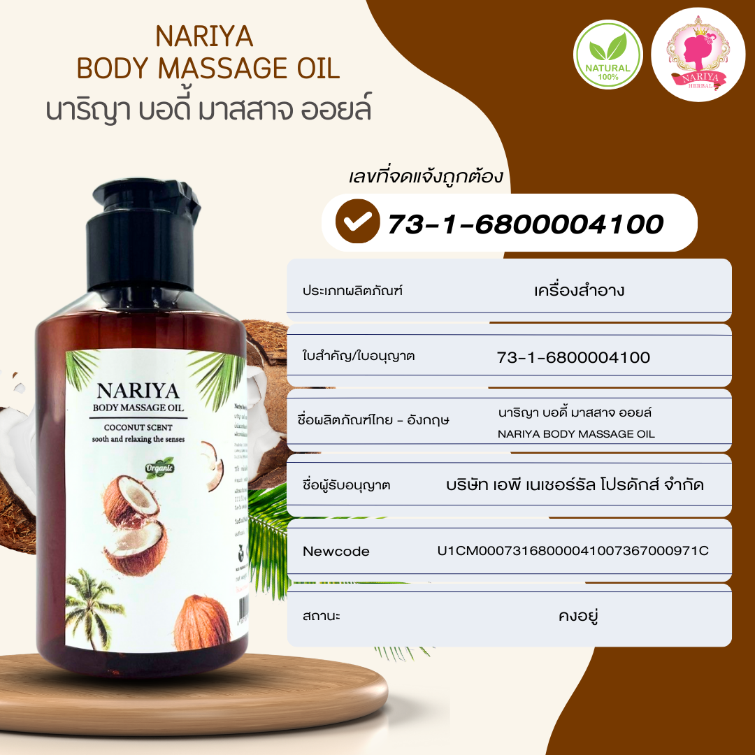 (ขนาดพกพา) น้ำมันนวดอโรม่า Body Massage Oil กลิ่นมะพร้าว ขนาด 150 มิลลิลิตร น้ำมันนวด นวดผ่อนคลาย SKU-00068