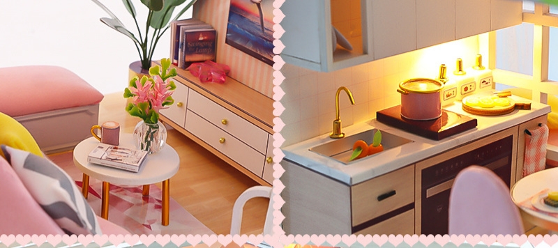 โมเดลบ้านจิ๋วจำลองสีชมพูสองชั้นสไตล์ใหม่แห่งปี2022มองดูแล้วแสนสบายตาสบายใจชุด NEW TOGETHER 2022