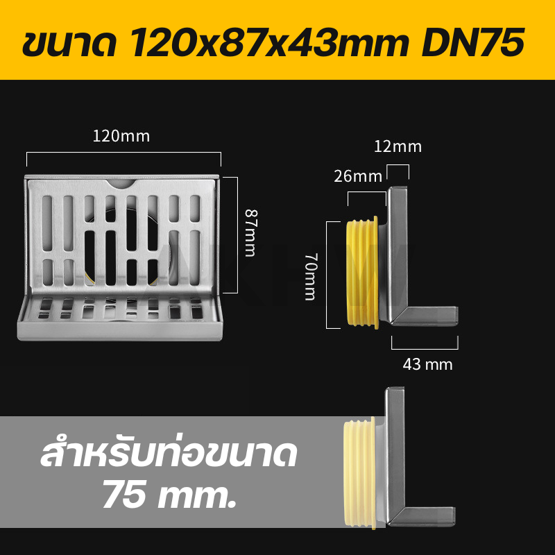 ตะแกรงน้ำทิ้งติดผนัง KingsMan ทรงตัวL วัสดุสแตนเลส SUS304 ไม่เป็นสนิม [ขายปลีก/ส่ง]