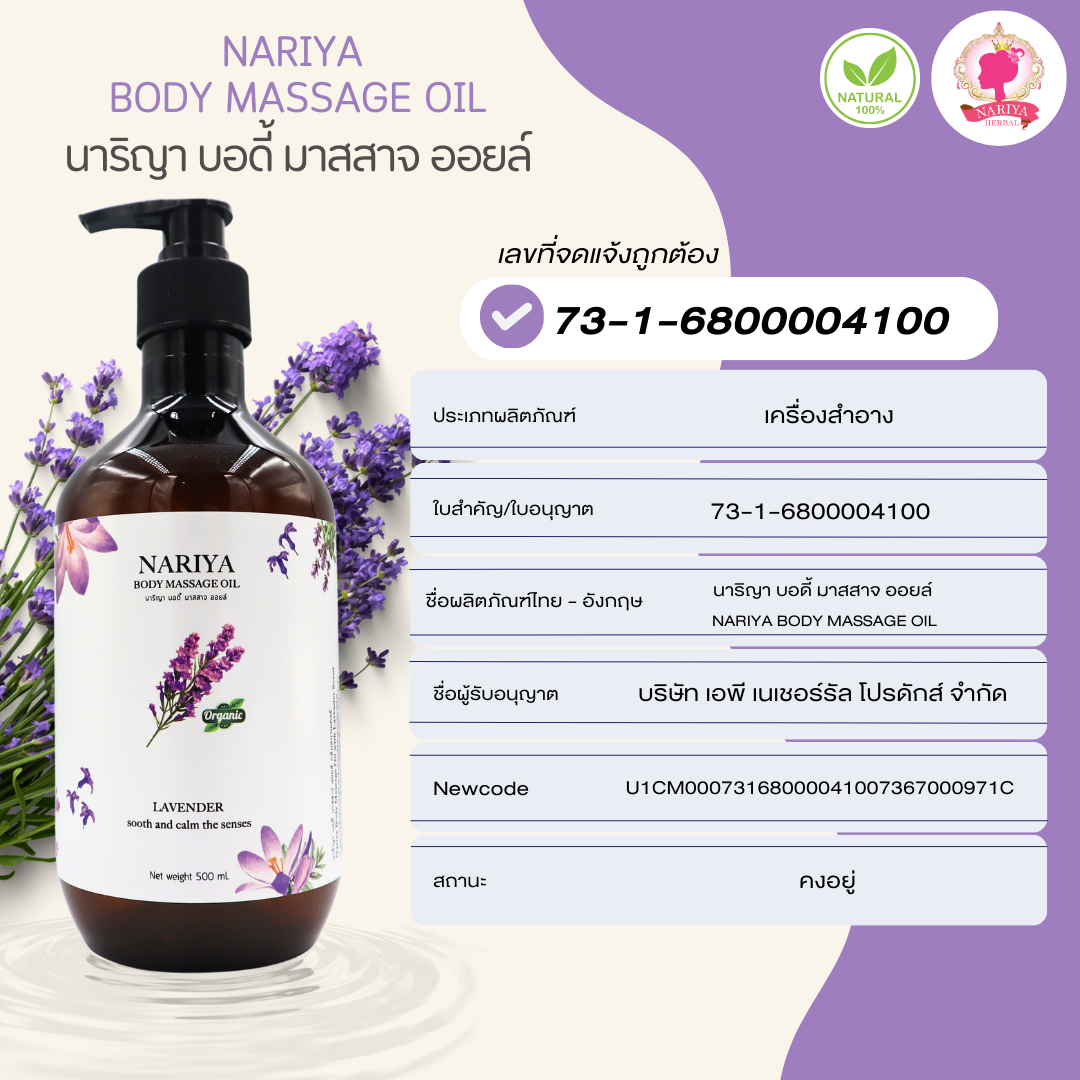 น้ำมันนวดอโรม่า Body Massage Oil กลิ่นลาเวนเดอร์ ขนาด 500 มิลลิลิตร น้ำมันนวด นวดผ่อนคลายอ สำเนา SKU-00230