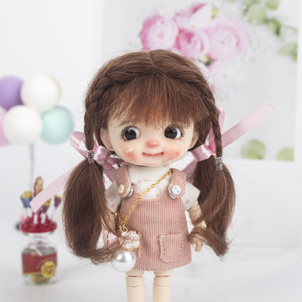 จุด BJD8 จุดผ้าไหมนุ่มตุ๊กตาวิกผมข้าวโพดดัดผมหยิกยาว 1/8 หญิงเหมาะสำหรับ Dark Maroon ผมปลอม