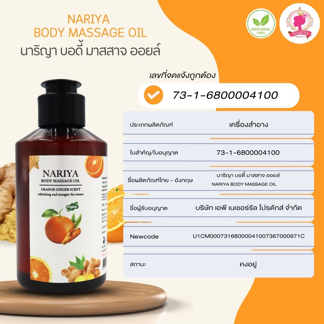 (ขนาดพกพา) น้ำมันนวดอโรม่า Body Massage Oil กลิ่นส้มขิง ขนาด 150 มิลลิลิตร น้ำมันนวด นวดผ่อนคลาย SKU-00070