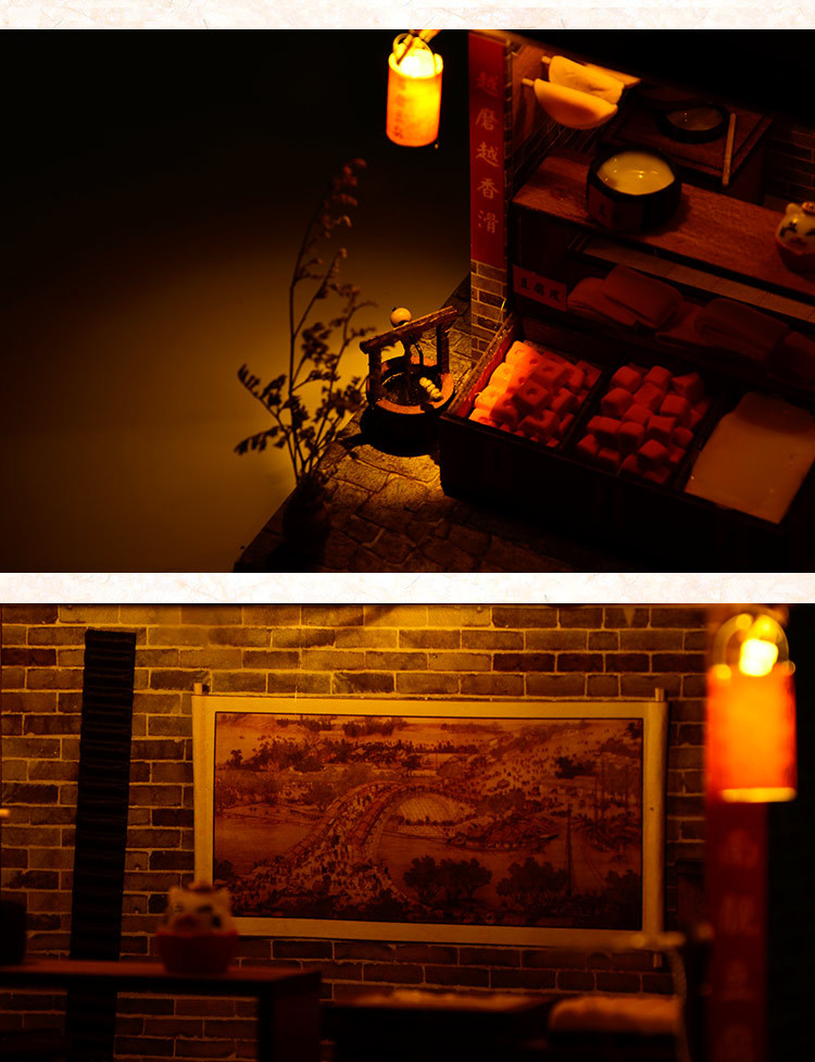 โมเดลจำลองร้านขายขนมญี่ปุ่นจิ๋วสไตล์โบราณเหมาะสำหรับประดิษฐ์เพื่อเป็นของขวัญ ของสะสม ร้านค้าอนุรักษ์ความเป็นสไตล์จีน