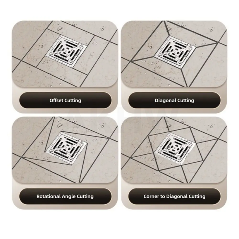 แบบตัดกระเบื้องใส่ตะแกรงน้ำทิ้งสี่เหลี่ยม 4 นิ้ว KingsMan วัสดุสแตนเลส