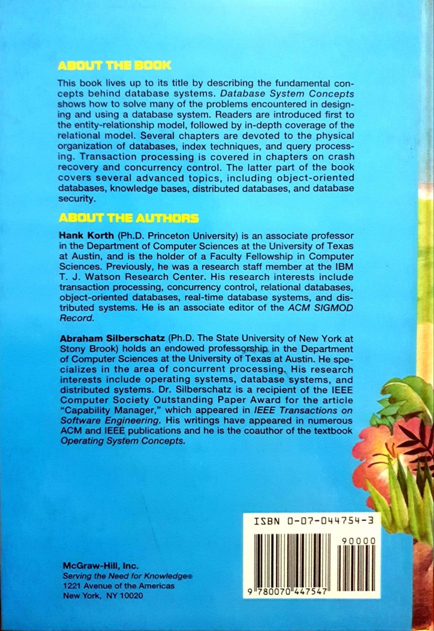 DATABASE SYSTEM CONCEPTS : Henry F. Korth, Abraham Silberschatz