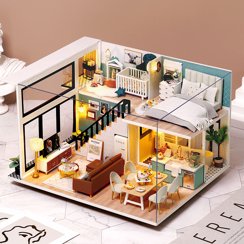 โมเดลบ้านจำลองชุดWisdom fun house diy กระท่อมชีวิตที่สะดวกสบาย DIY ประกอบบ้านหลังเล็กรุ่นของเล่นสาวสร้างสรรค์ของขวัญคริสต์มาส