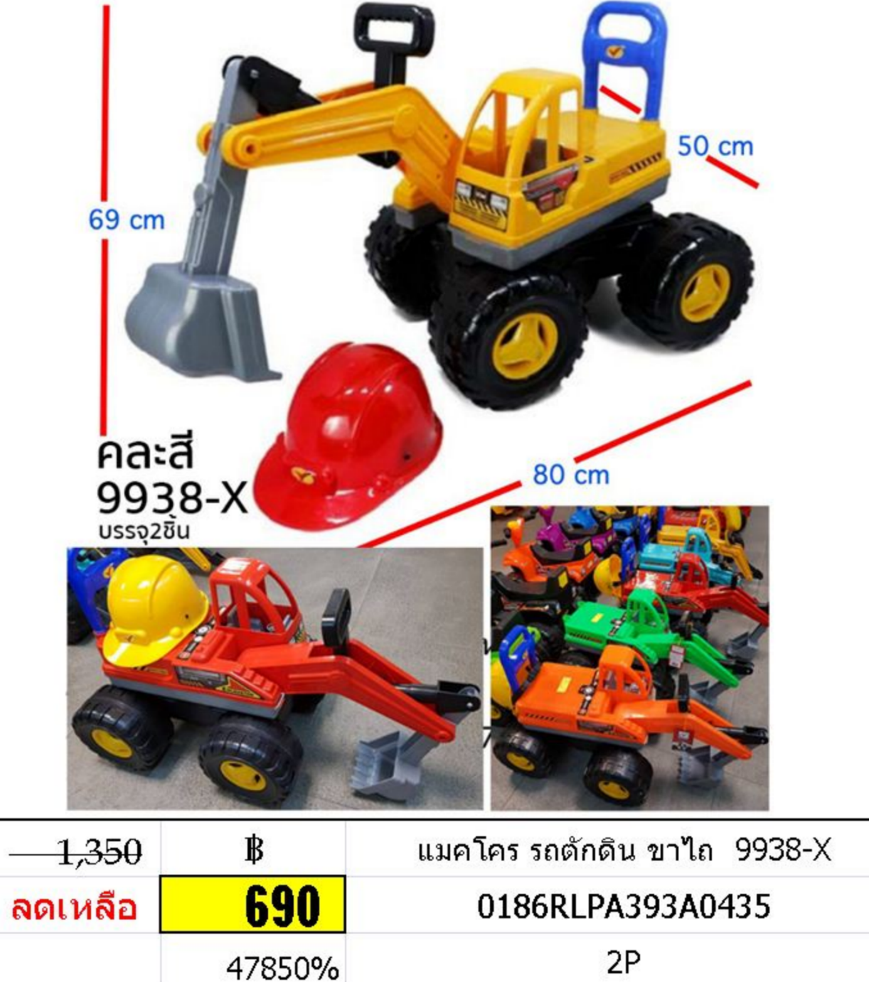 รถตักดินจัมโบ้เด็กนั่ง แมคโคร ขาไถเด็กนั่ง ของเล่นเสริมพัฒนาการ รถเด็กขาไถแมคโคร มีหมวก