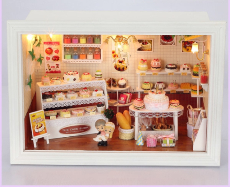 โมเดลจำลองร้านขายเบเกอรี่จิ๋วแสนหวานสำหรับงานDIY ประดิษฐ์บ้านจิ๋วจำลอง cake diy style europe