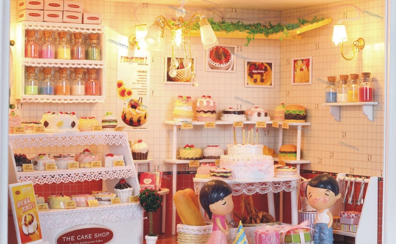 โมเดลจำลองร้านขายเบเกอรี่จิ๋วแสนหวานสำหรับงานDIY ประดิษฐ์บ้านจิ๋วจำลอง cake diy style europe