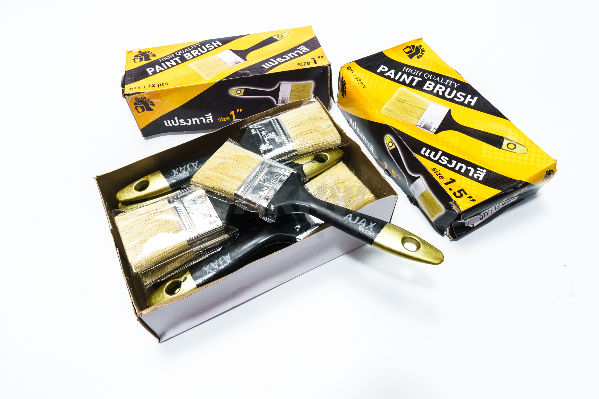 แปรงทาสี AJAX ขนขาว ด้ามไม้ สำหรับทาสีทาบ้าน สีน้ำมัน สีทาไม้ [ขายส่ง]