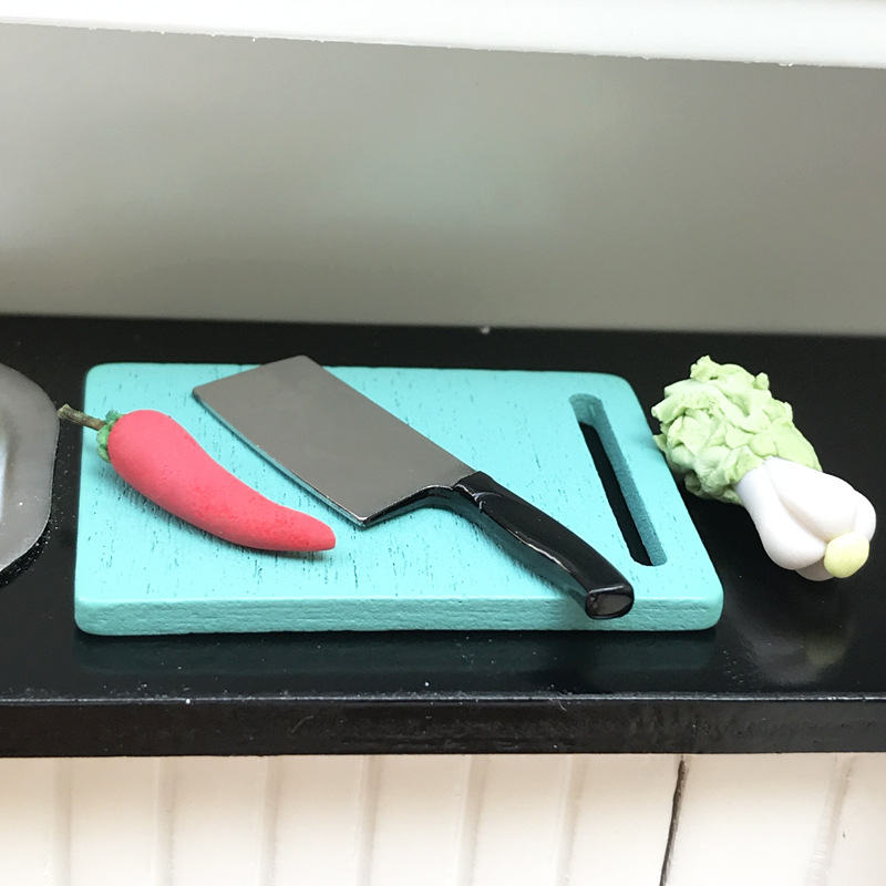 ชุดเซ็ตเขียงมีดจิ๋วจำลองการทำครัวงานdollhouse1:12บ้านตุ๊กตาบ้านตุ๊กตามินิโมเดลอาหารและเล่นอุปกรณ์ฉากครัวเขียงขนาดเล็ก