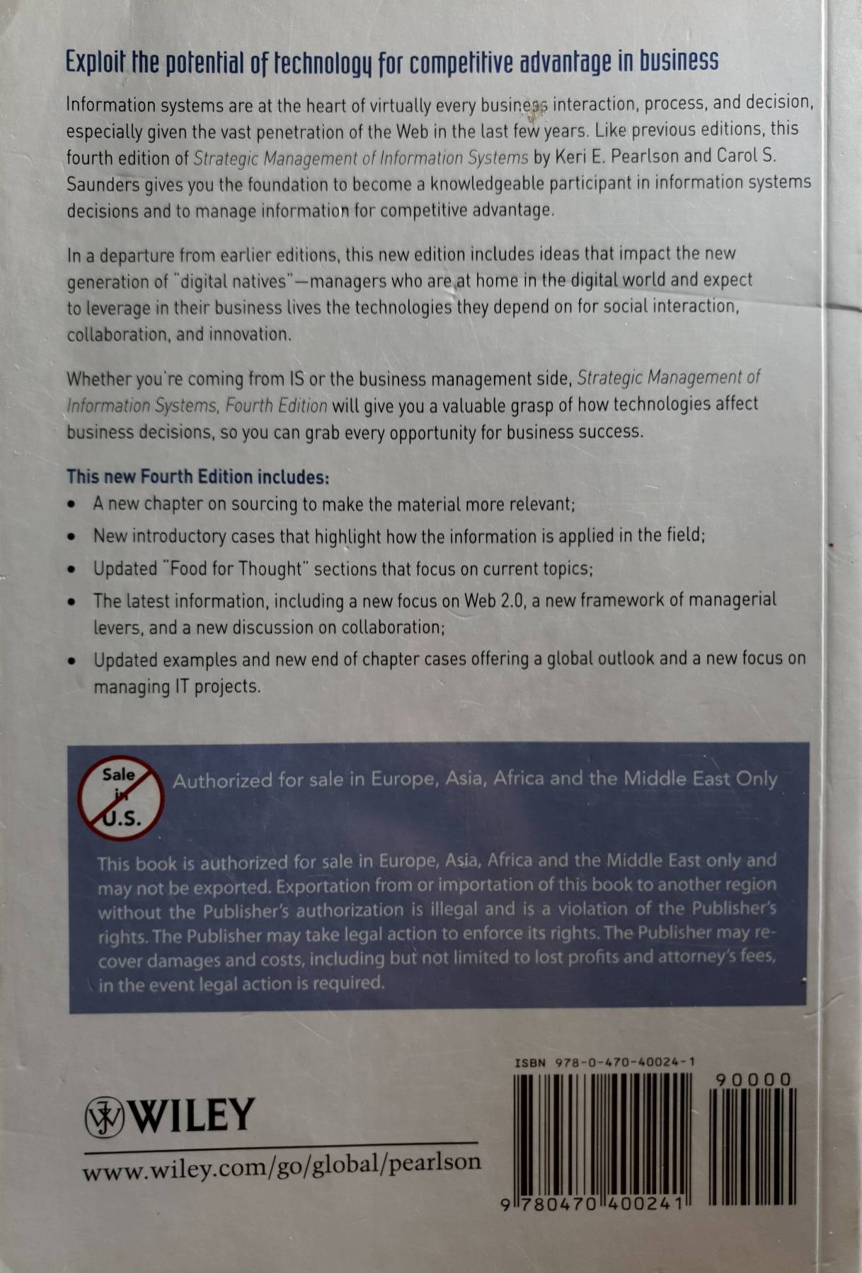 Strategic Management of Information Systems : Keri E. Pearlson