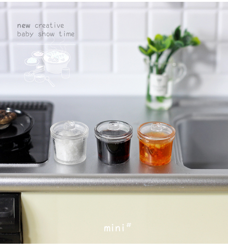 เครื่องปรุงของจิ๋วจำลองเสมือนจริง 1:12 มาเป็นเซต 3 กระปุกคุณภาพสำหรับนักสะสมอาหารจิ๋ว