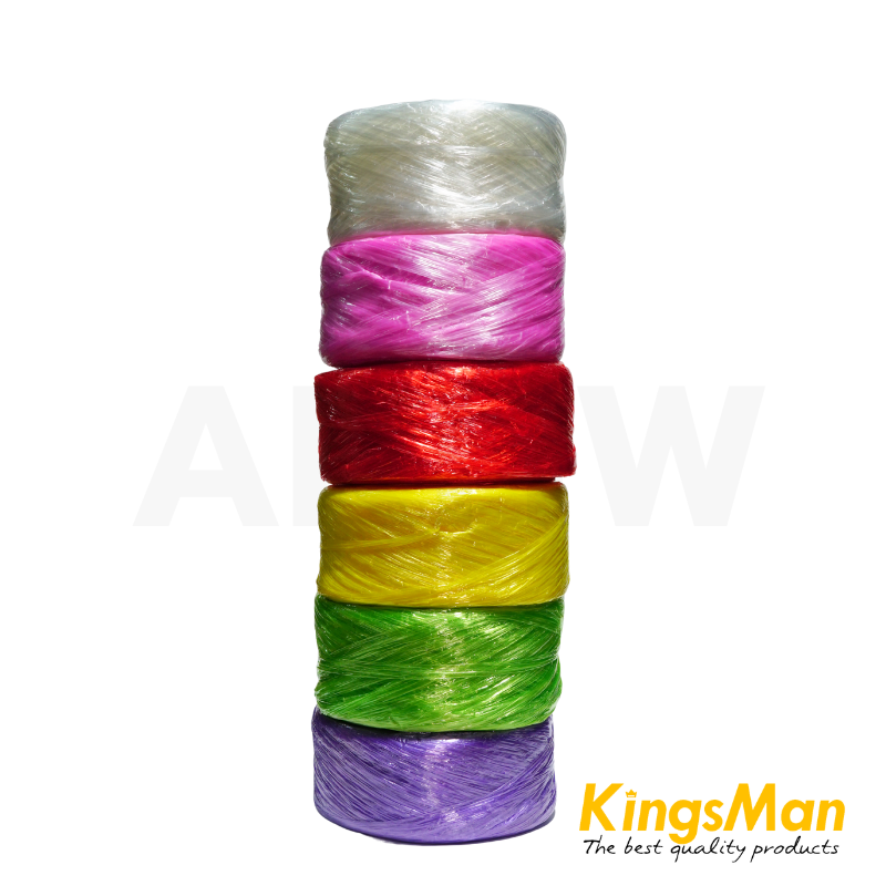 เชือกฟางเส้นใหญ่ฟู KingsMan คละสี เกลียวแน่น หนาเหนียว ทนทาน 200กรัม/ม้วน [ปลีก1ม้วน/ห่อ6ม้วน]