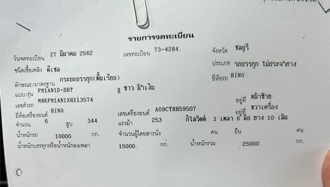 10ล้อพื้นเรียบ6.1ม.2เพลา344แรง มีลำโพงFM1A HINO344Hp ปี2562 ยาว6.1ม. 1.75ล.4284