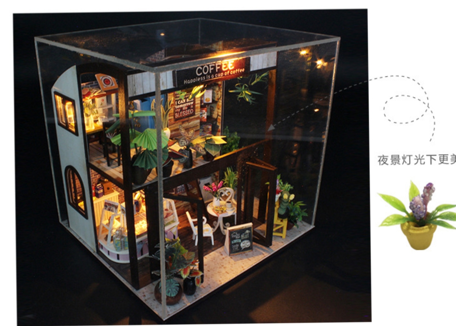 โมเดลจำลองcoffee cafe ร้านกาแฟจำลองสไตล์คาเฟ่ในสวนสวยแนวการ์เด้น