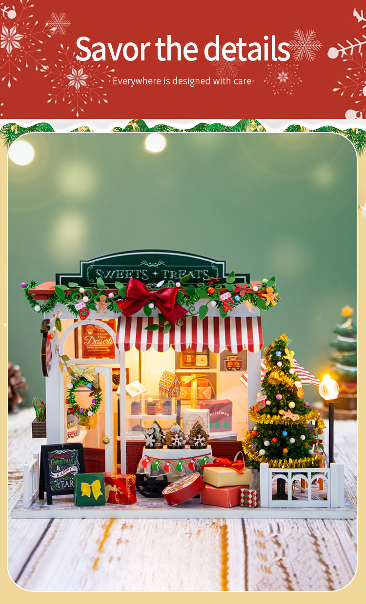 กระท่อม DIY ของ Hongda กระท่อมคริสต์มาสที่ประกอบด้วยมือแบบจำลองวิลล่าสร้างสรรค์ของขวัญคริสต์มาสของขวัญวันเกิดสำหรับคนพิเศษ