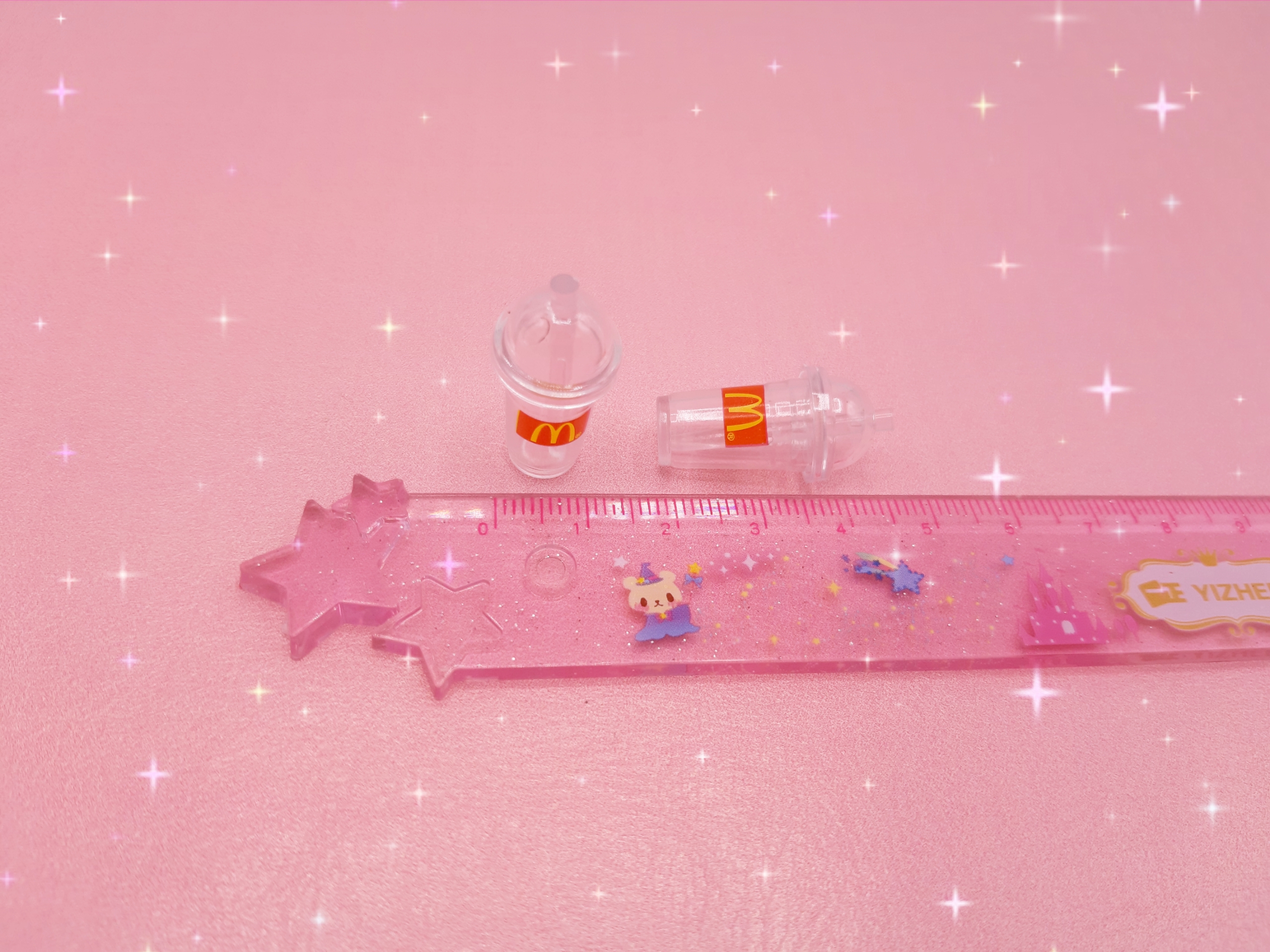 แก้วจิ๋วสีใสลายmcdonaldสำหรับนักสะสมของจิ๋วdollhouse miniature glass doll และนักประดิษฐ์ดินจิ๋ว