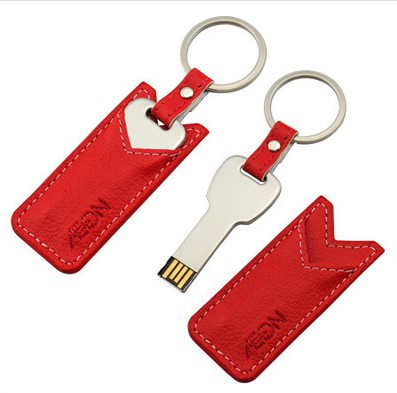แฟลชไดร์ฟกุญแจและซองหนัง (Key Ring Leather Flash Drive)