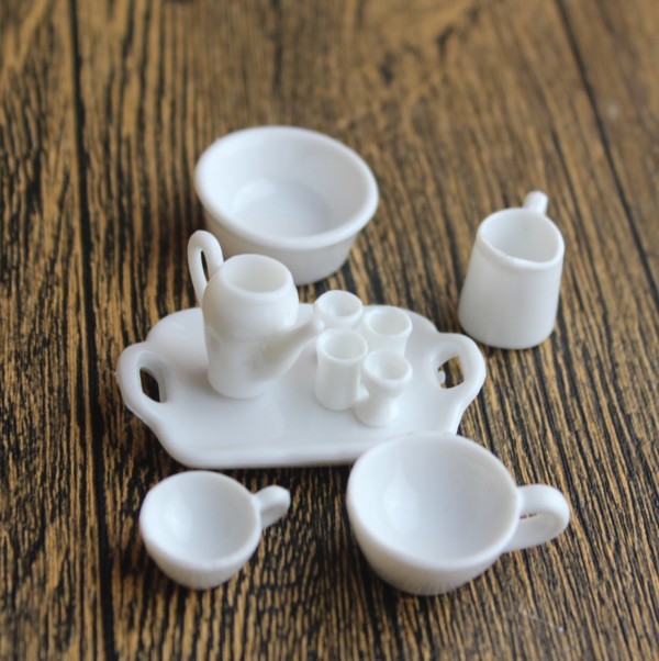 ชุดถ้วยน้ำชาจิ๋วและจานรวม 10 ชิ้น อุปกรณ์ DIY ทำมือของบ้านตุ๊กตาบูติกเกาหลีใหม่ งานสะสมของจิ๋วสำหรับเล่นกับตุ๊กตาDOLLHOUSE DIY