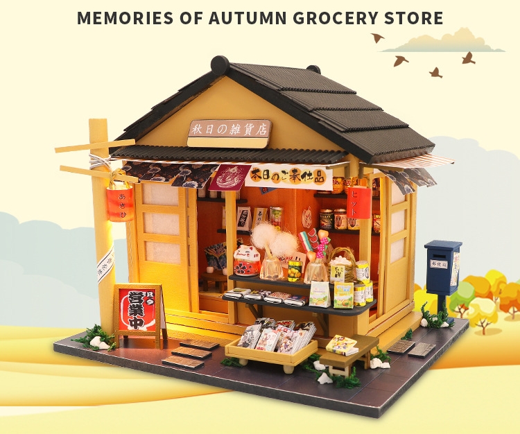 โมเดลร้านขายของจำลองสไตล์จีนโบราณสีทอง เหมาะสำหรับผู้ที่รักการประดิษฐ์บ้านจิ๋วบ้านจำลองบ้านตุ๊กตา